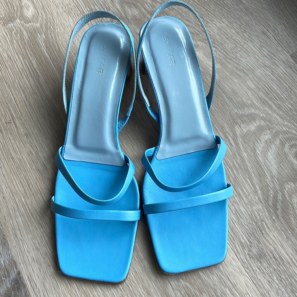 BY FAR light blue strappy sandals small heel size 8